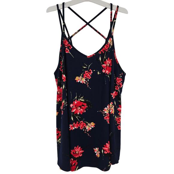 Papermoon Womans size 3X Basima Floral Knit Tank Top Navy Blue Crisscross NEW - Picture 1 of 8
